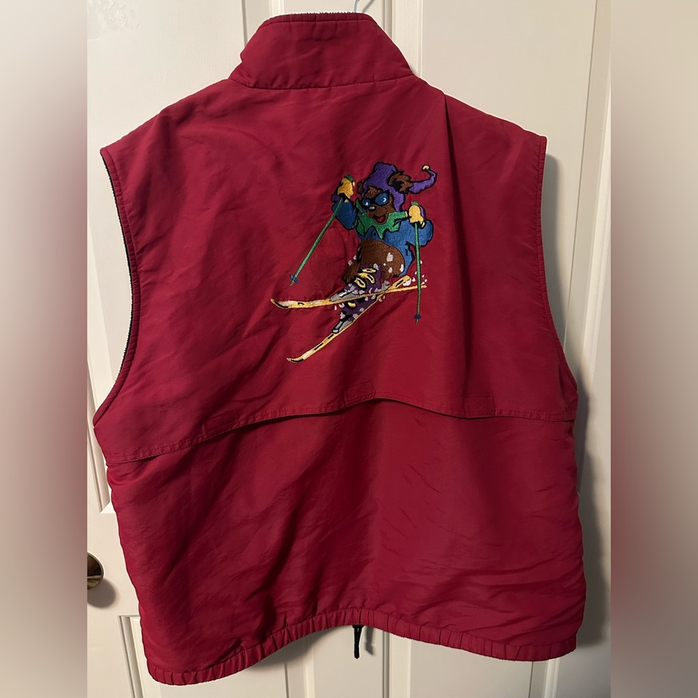 Grateful Dead Dancing Bear Skiing Red Vest with Skier Embroidery